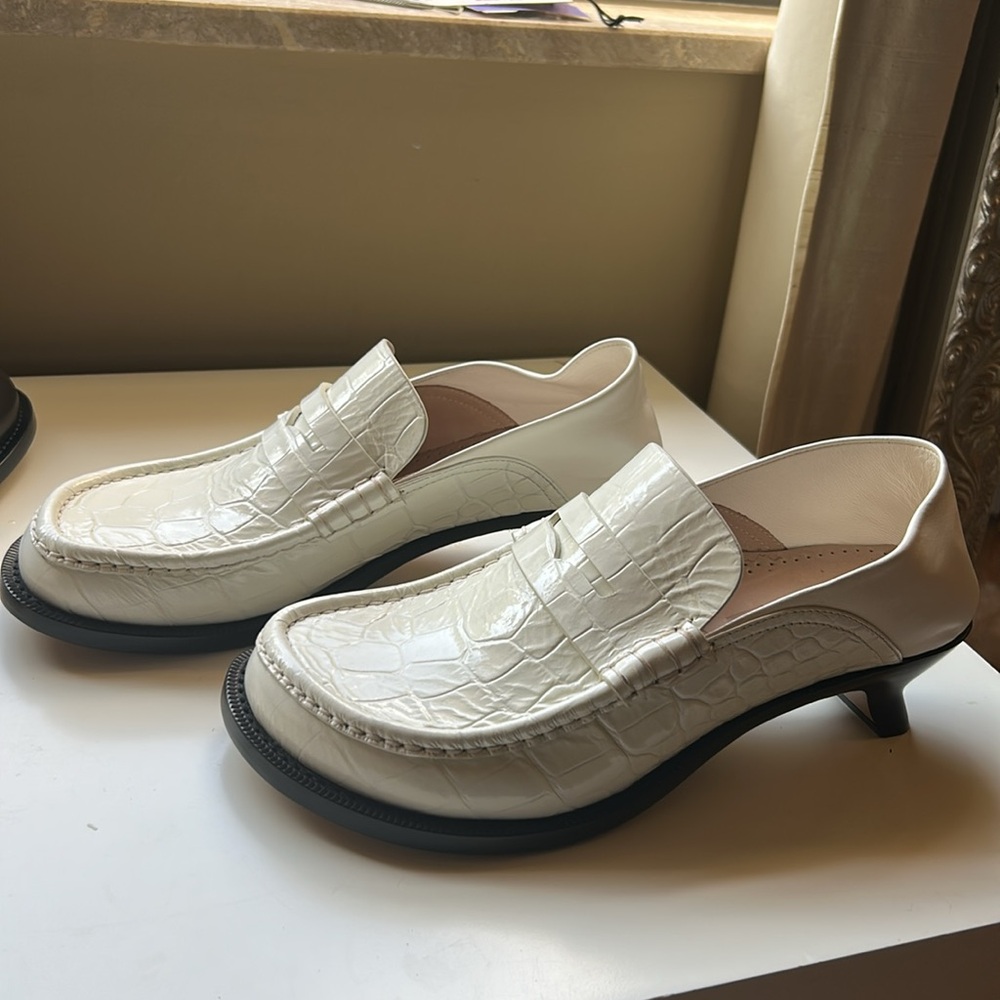 Loewe White Embossed Loafers with Black Accent